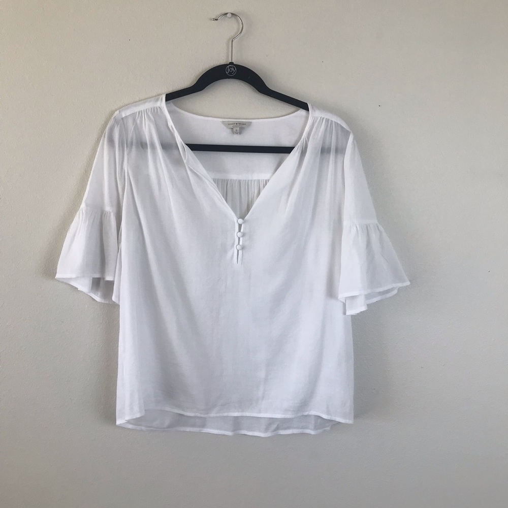 Lucky Brand Ruffle Sleeve White Blouse